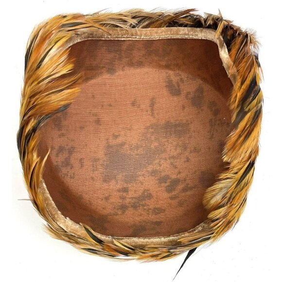 VTG Womens Genuine PHEASANT FEATHER Mid-Century Fascinator PILLBOX HAT EUC - Picture 6 of 6